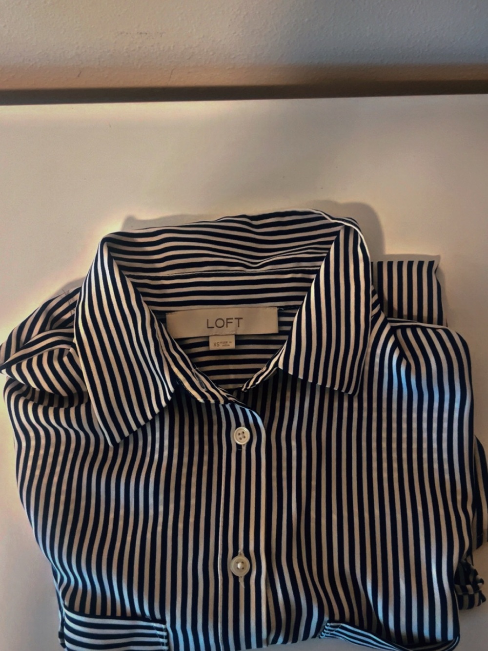 LOFT XS Navy and White Shirt